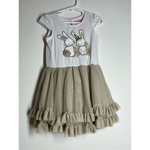 Isaac Mizrahi Sz 3t Taffeta Bunnies Party Dress White & Tan Bunnies Easter